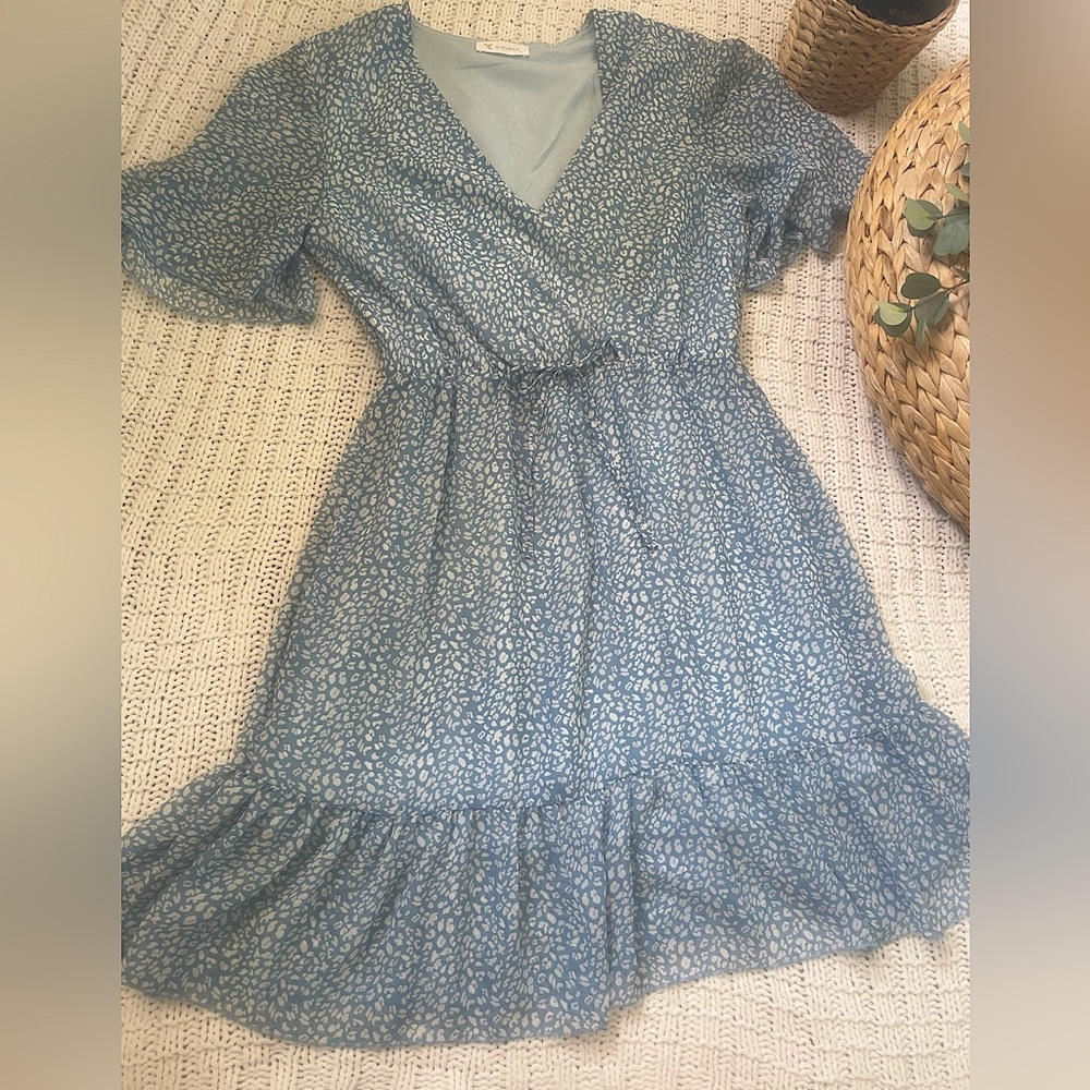 Blue and White Leopard Print Dress